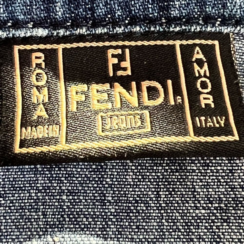 FENDI Vintage Crystal Embellished Cotton Denim Cropped Blue Jean Jacket, Size 28 - Picture 12 of 16